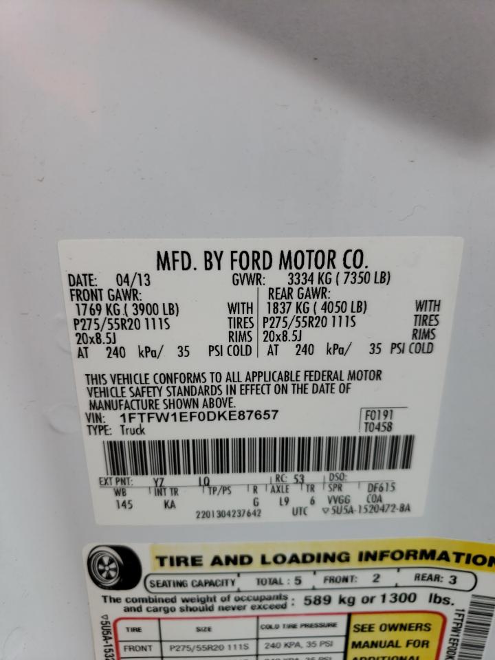 1FTFW1EF0DKE87657 2013 Ford F150 Supercrew