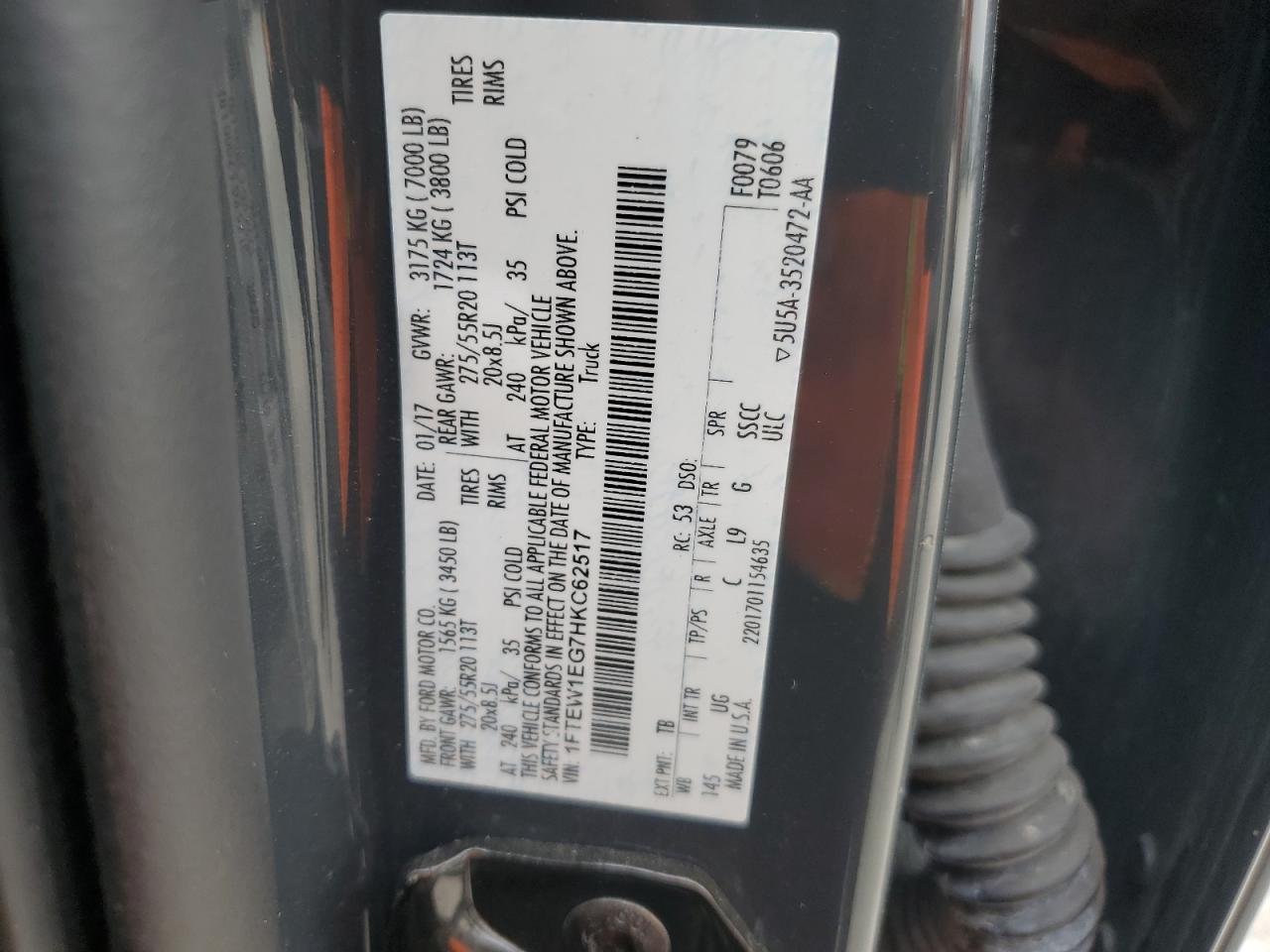 1FTEW1EG7HKC62517 2017 Ford F150 Supercrew