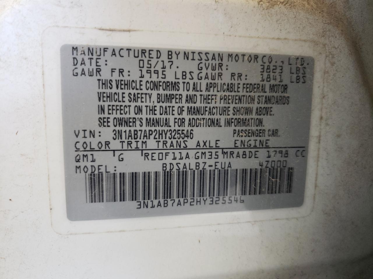 3N1AB7AP2HY325546 2017 Nissan Sentra S