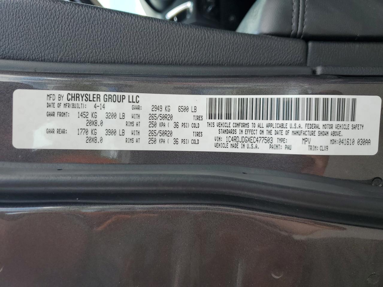 1C4RDJDGXEC477503 2014 Dodge Durango Limited