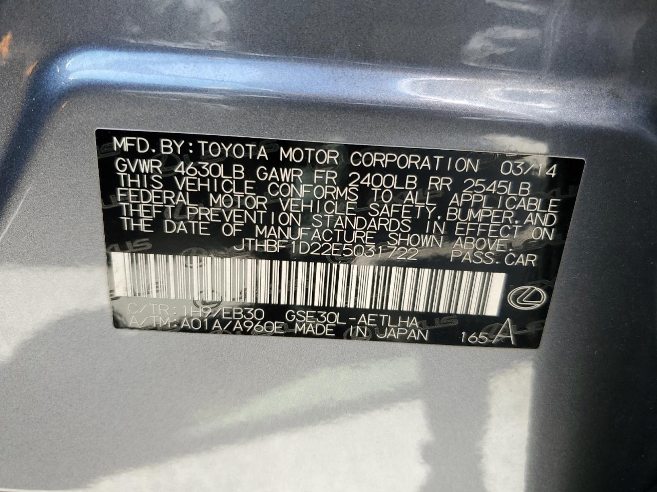 JTHBF1D22E5031722 2014 Lexus Is 250