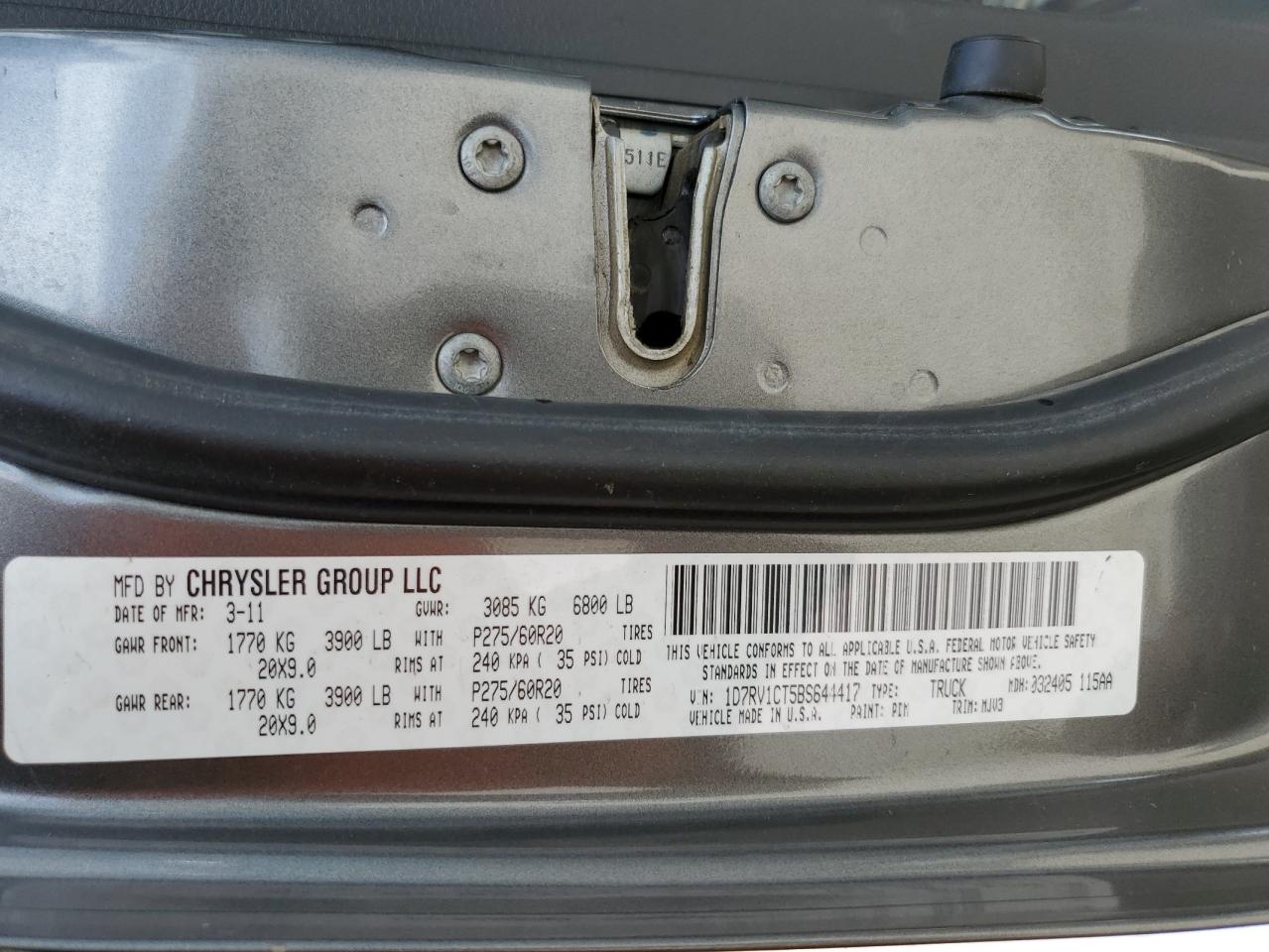 1D7RV1CT5BS644417 2011 Dodge Ram 1500