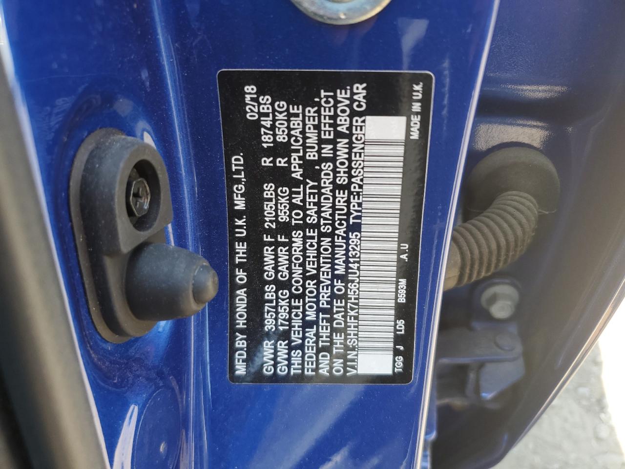 SHHFK7H56JU413295 2018 Honda Civic Ex