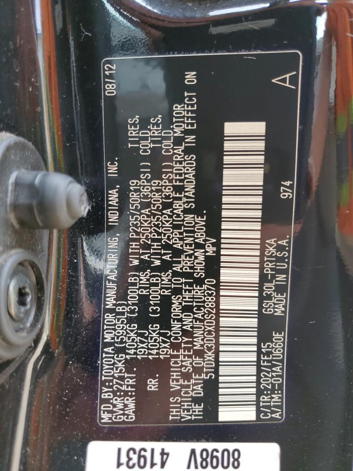 5TDXK3DCXDS288370 2013 Toyota Sienna Sport