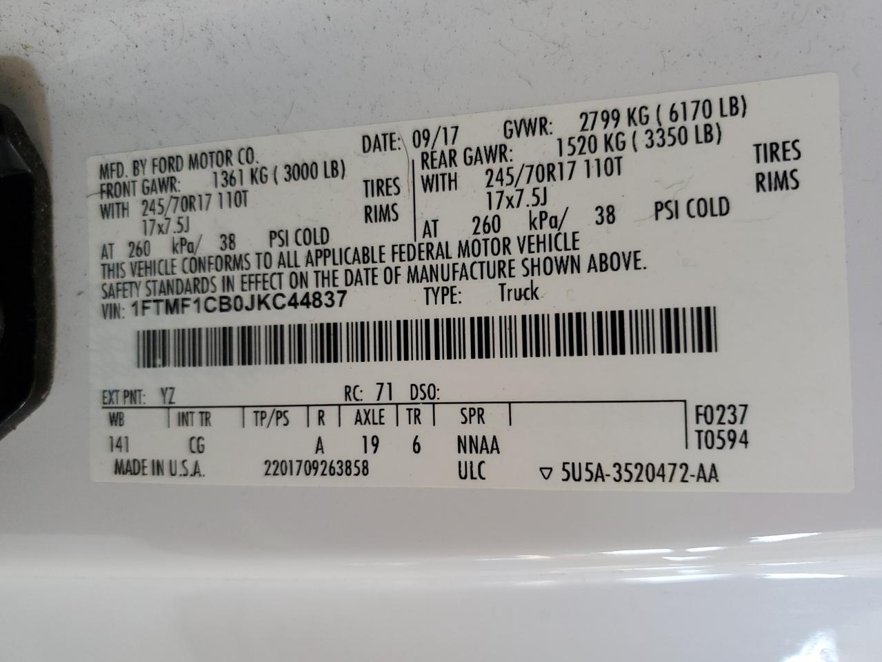 1FTMF1CB0JKC44837 2018 Ford F150