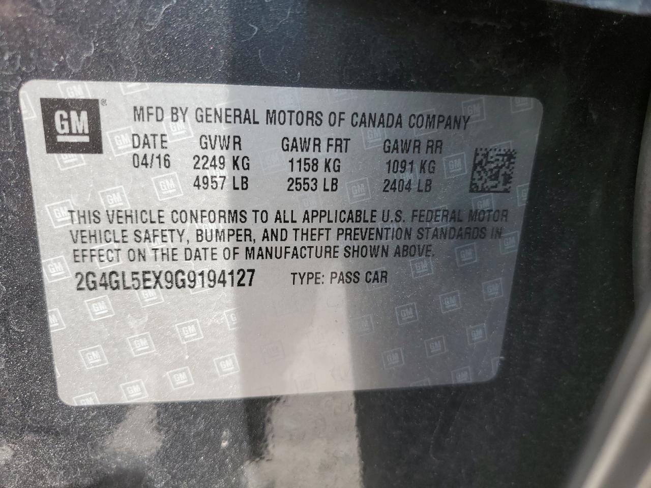 2G4GL5EX9G9194127 2016 Buick Regal