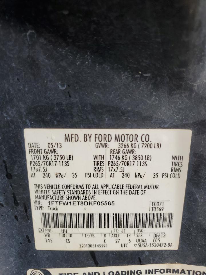 1FTFW1ET8DKF05585 2013 Ford F150 Supercrew