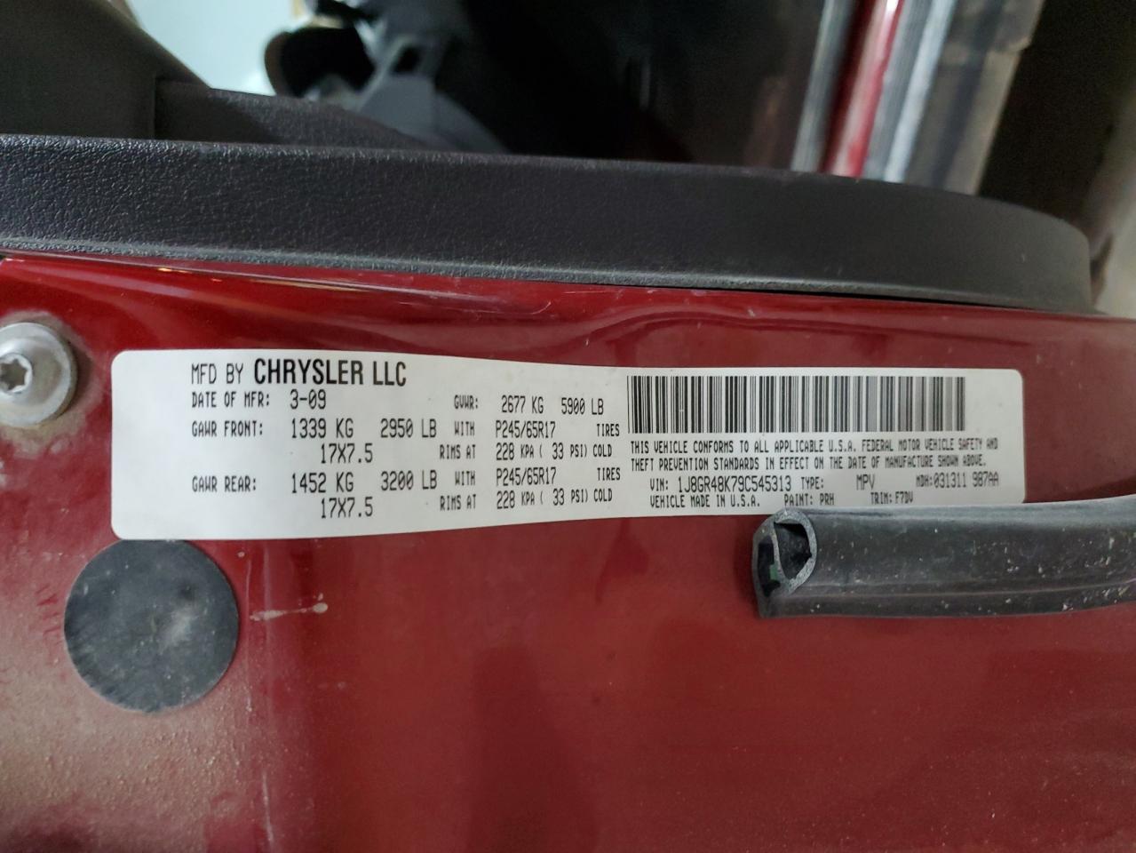 1J8GR48K79C545313 2009 Jeep Grand Cherokee Laredo