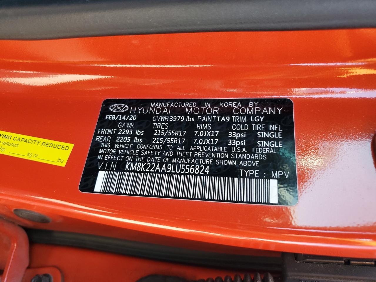 KM8K22AA9LU556824 2020 Hyundai Kona Sel