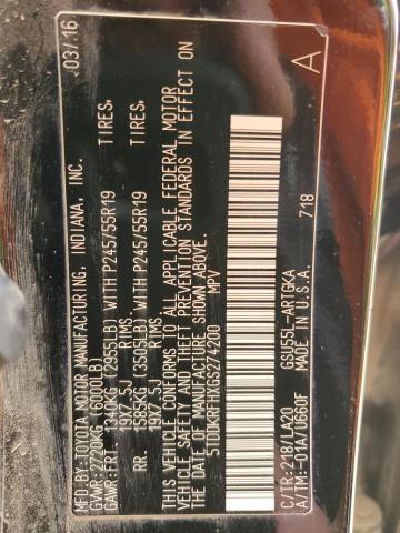 2016 Toyota Highlander Limited VIN: 5TDDKRFHXGS274200 Lot: 56806714