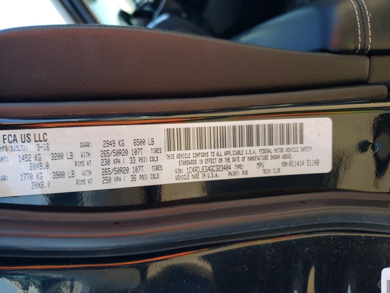 1C4RDJEG4GC323404 2016 Dodge Durango Citadel