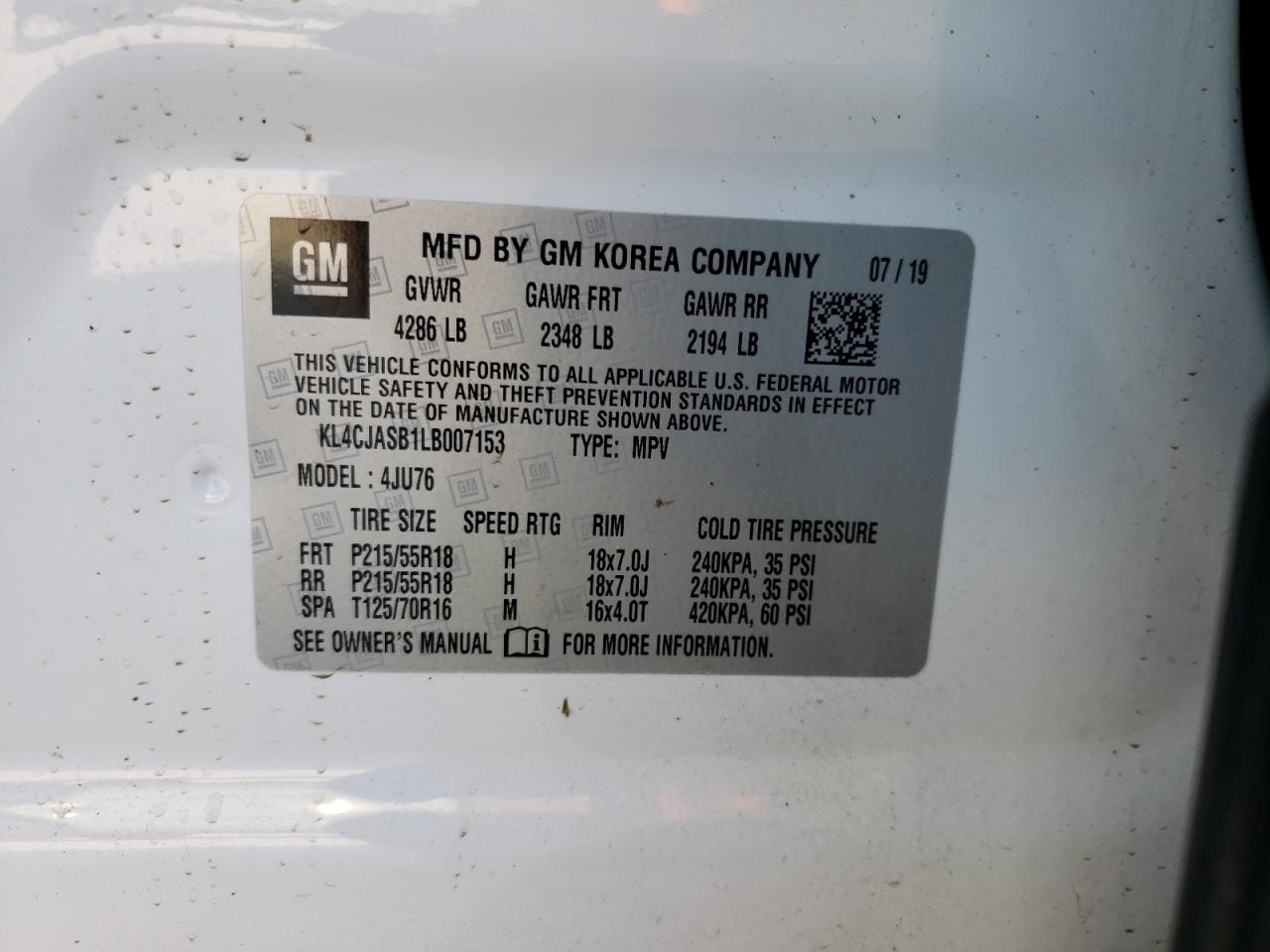 KL4CJASB1LB007153 2020 Buick Encore Preferred