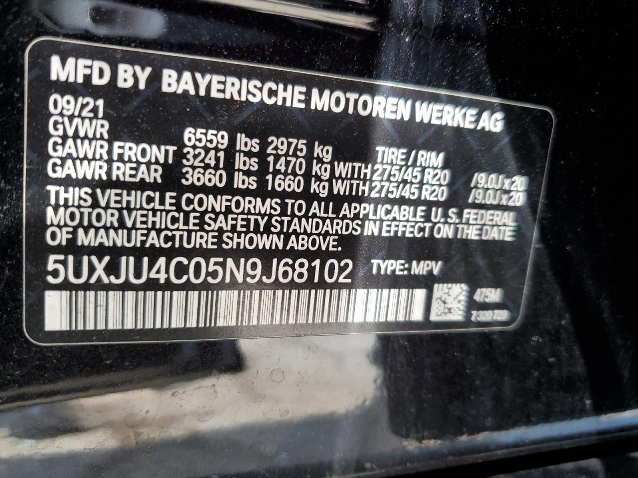 5UXJU4C05N9J68102 2022 BMW X5 M50I