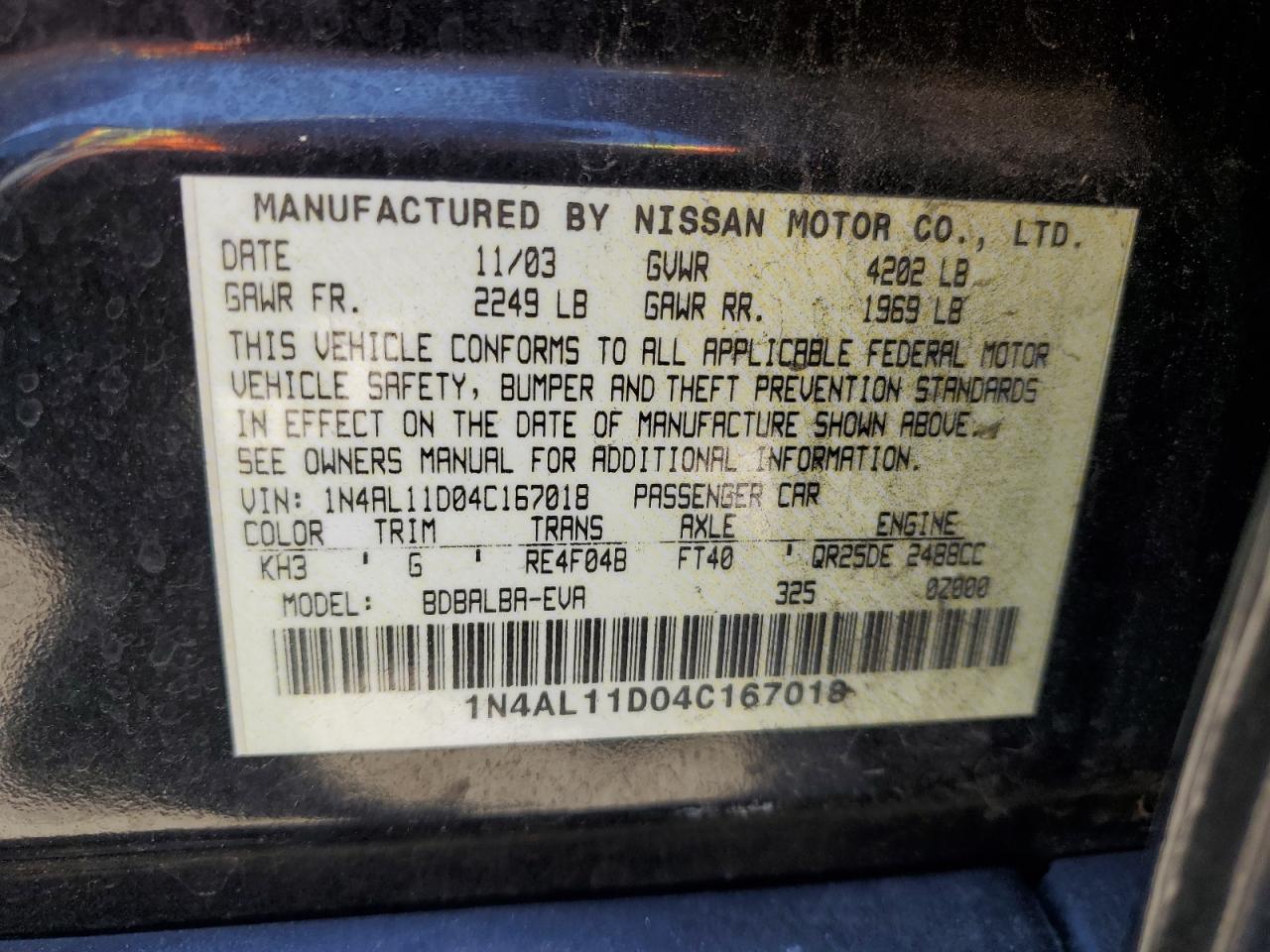 1N4AL11D04C167018 2004 Nissan Altima Base