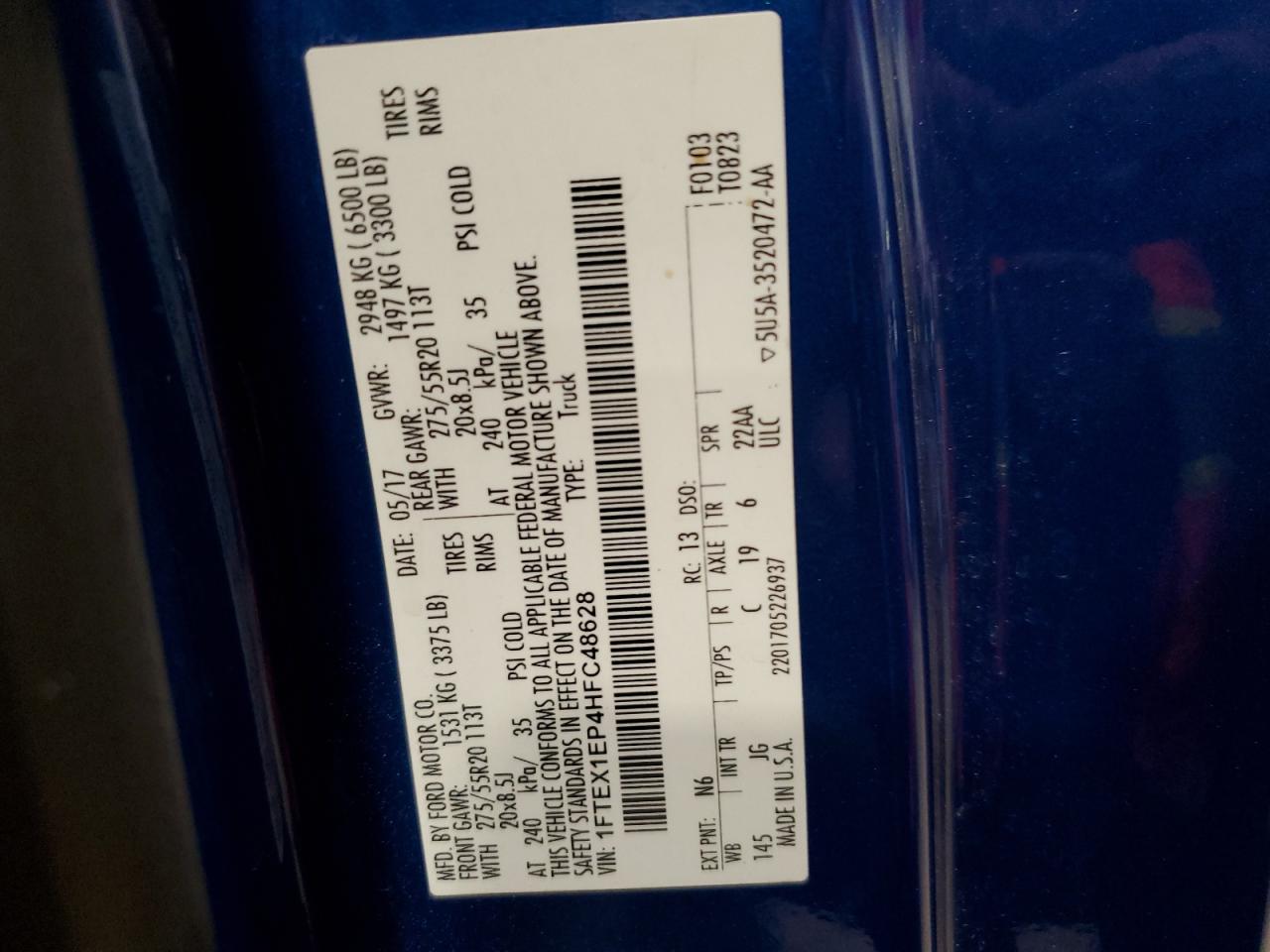 1FTEX1EP4HFC48628 2017 Ford F150 Super Cab