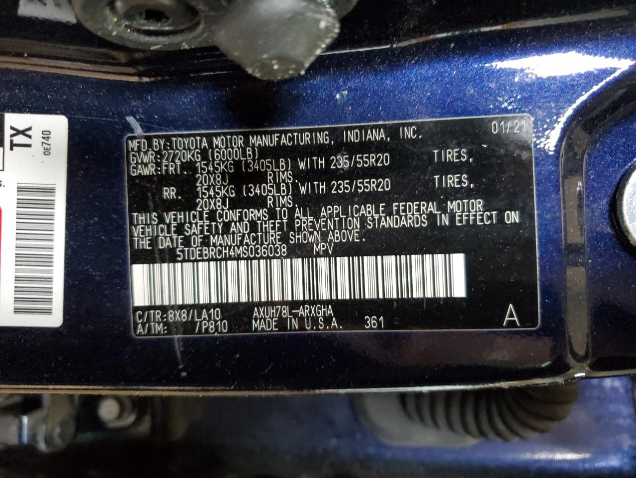 5TDEBRCH4MS036038 2021 Toyota Highlander Hybrid Platinum