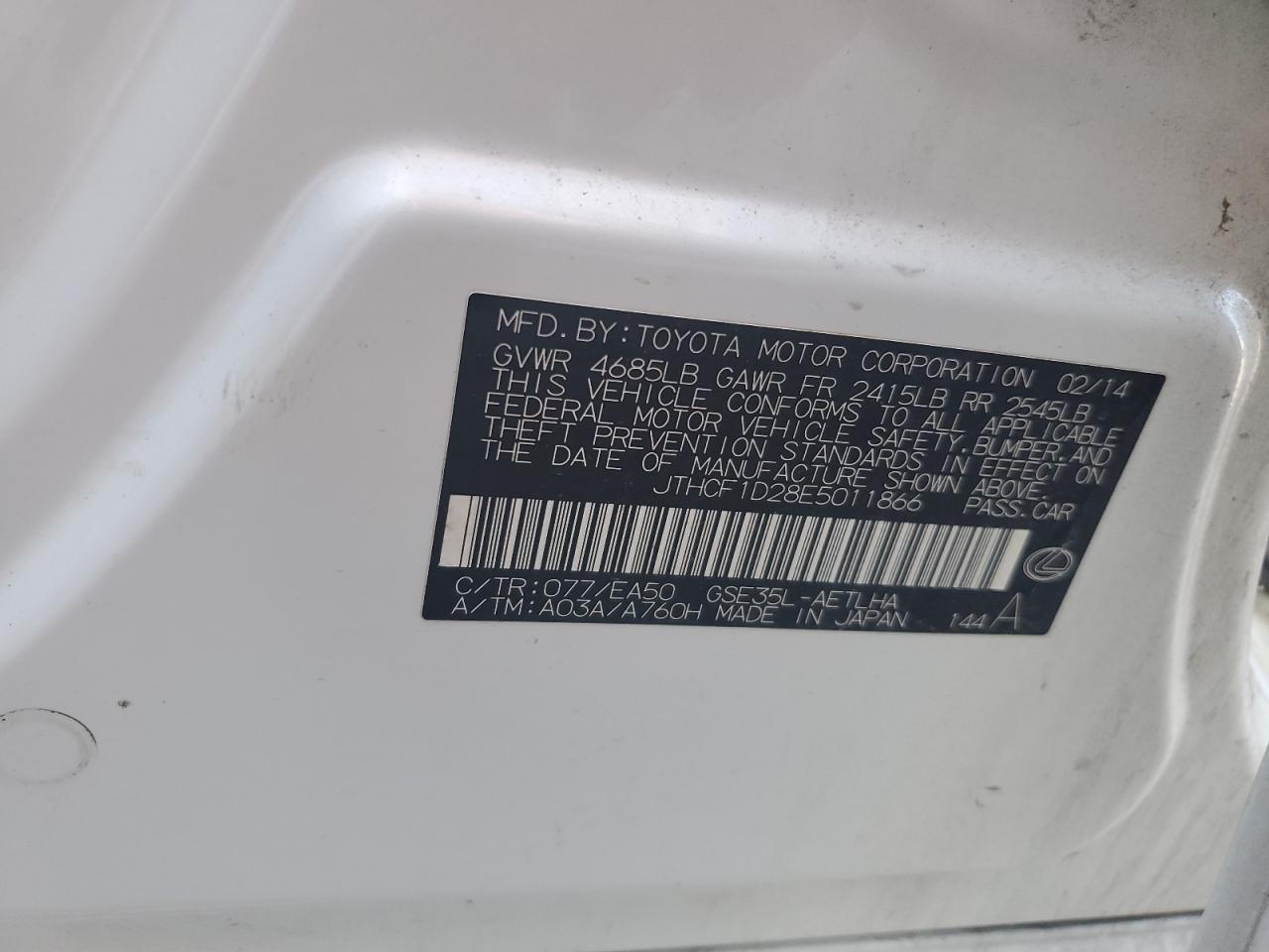 JTHCF1D28E5011866 2014 Lexus Is 250