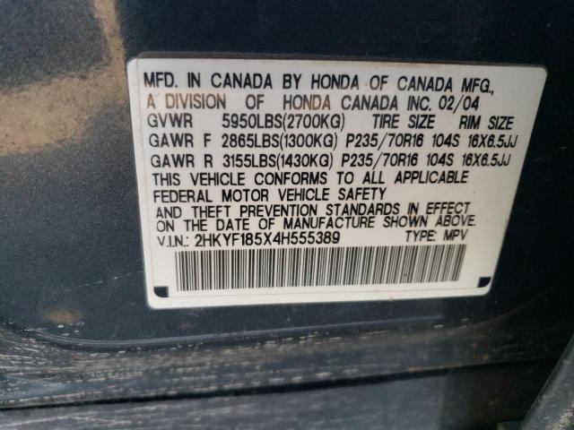 2004 Honda Pilot Exl VIN: 2HKYF185X4H555389 Lot: 58003224