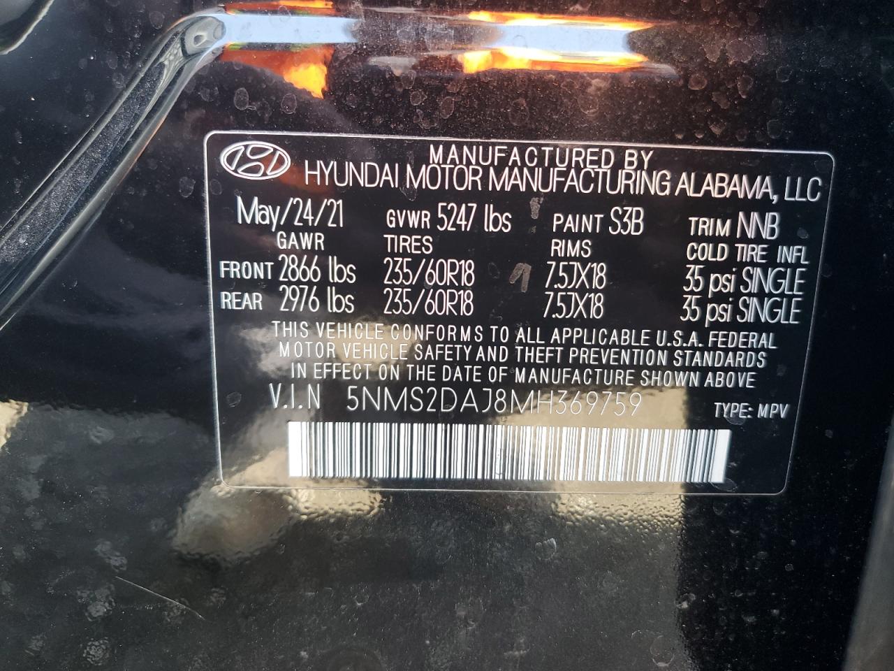 5NMS2DAJ8MH369759 2021 Hyundai Santa Fe Sel