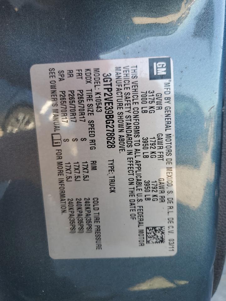 3GTP2VE39BG278628 2011 GMC Sierra K1500 Sle