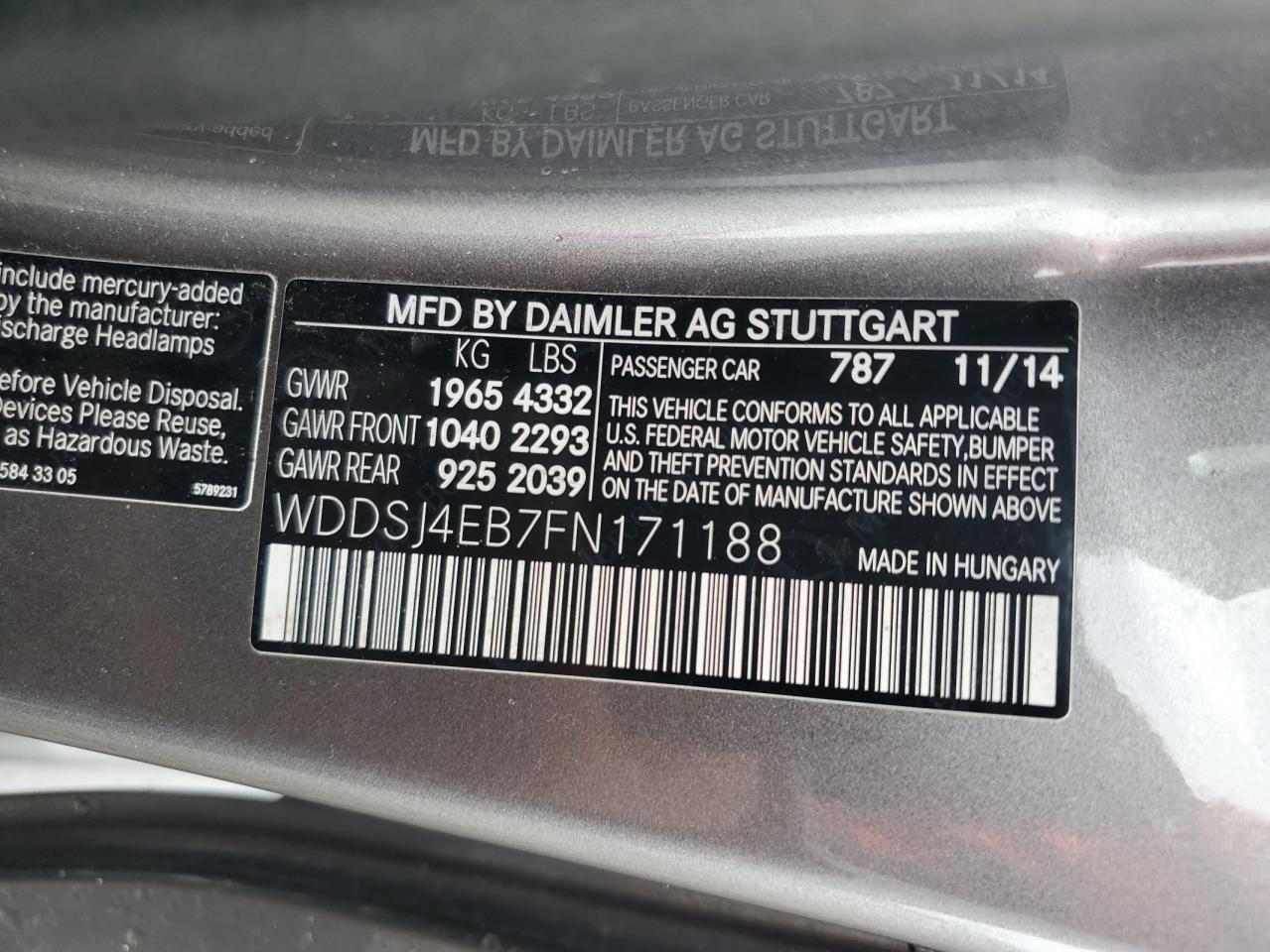 WDDSJ4EB7FN171188 2015 Mercedes-Benz Cla 250