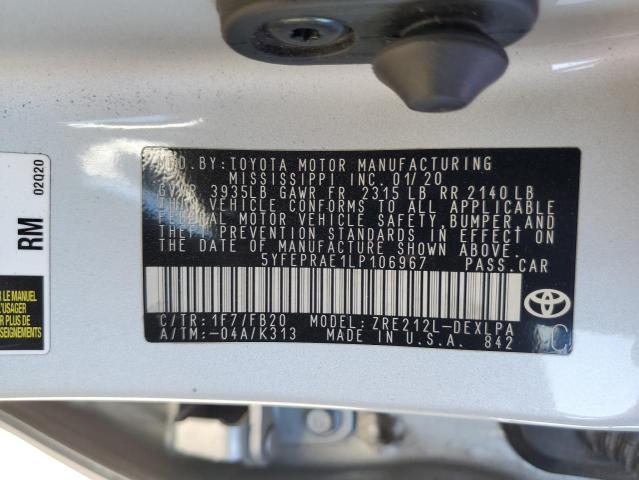 2020 TOYOTA COROLLA LE 5YFEPRAE1LP106967  55935924