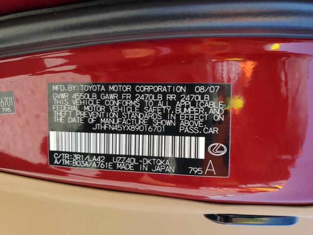 2008 Lexus Sc 430 VIN: JTHFN45YX89016701 Lot: 58537434