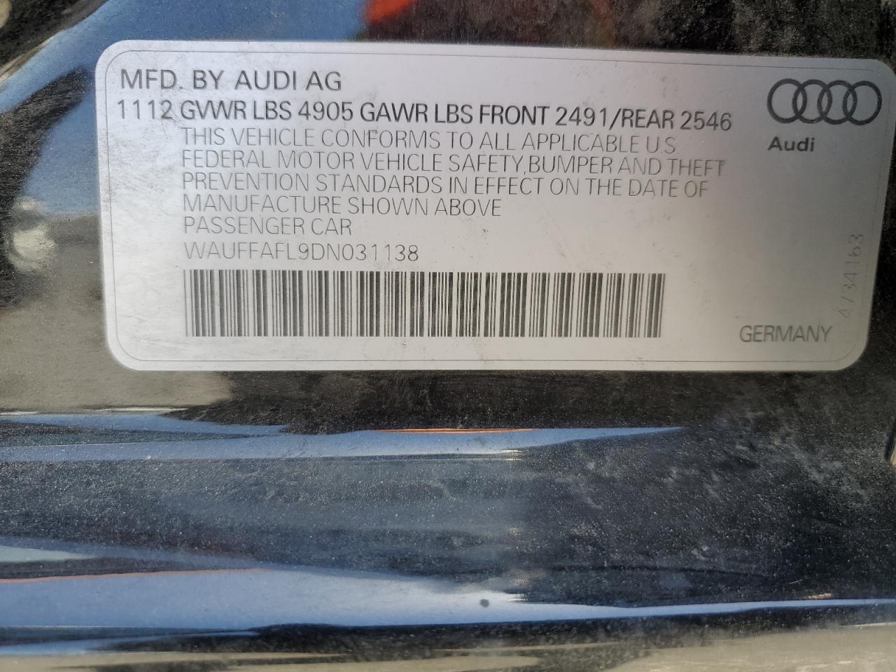 WAUFFAFL9DN031138 2013 Audi A4 Premium Plus