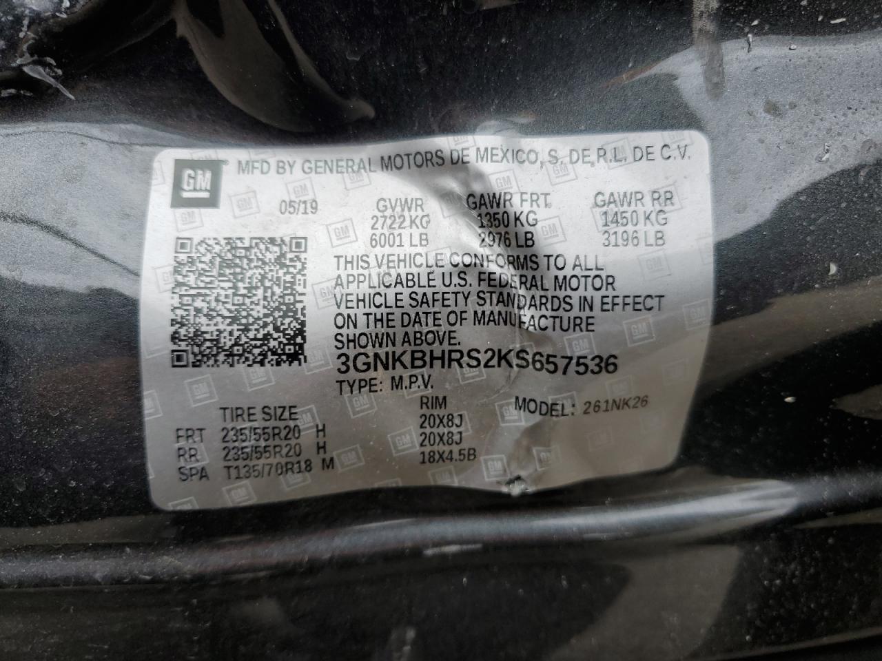 3GNKBHRS2KS657536 2019 Chevrolet Blazer 3Lt