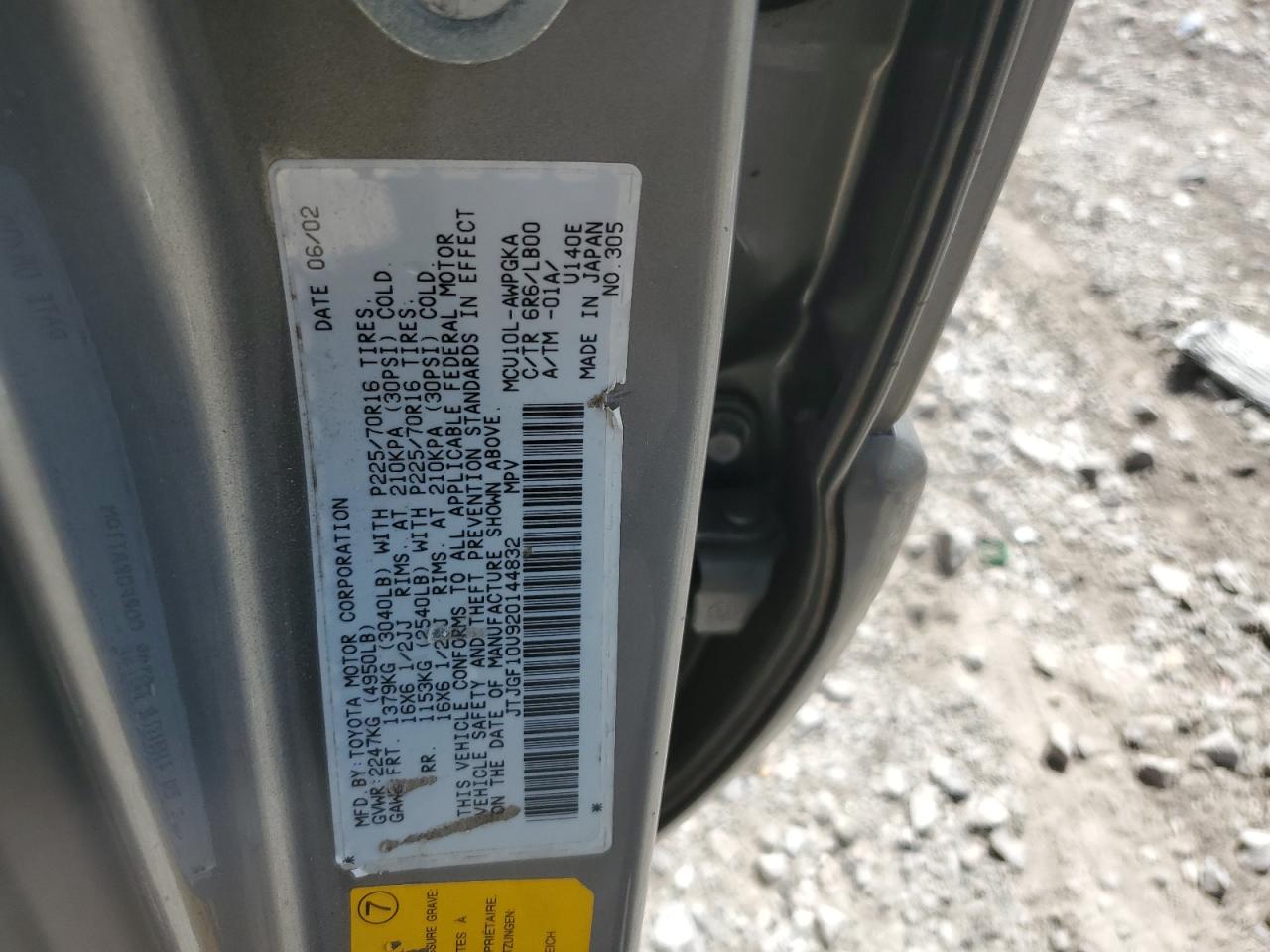 JTJGF10U920144832 2002 Lexus Rx 300