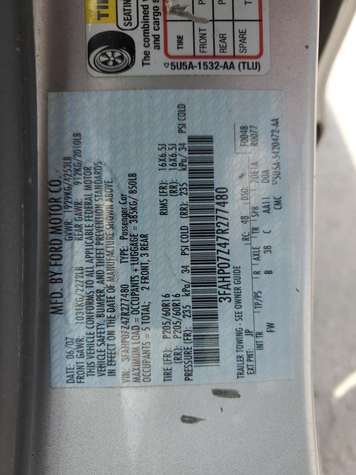 3FAHP07Z47R277480 2007 Ford Fusion Se