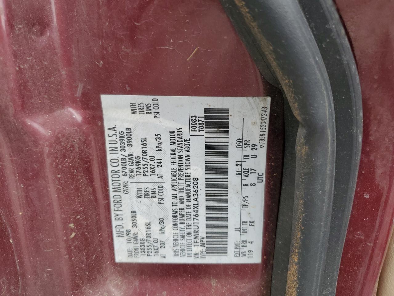 1FMRU1764XLA36208 1999 Ford Expedition