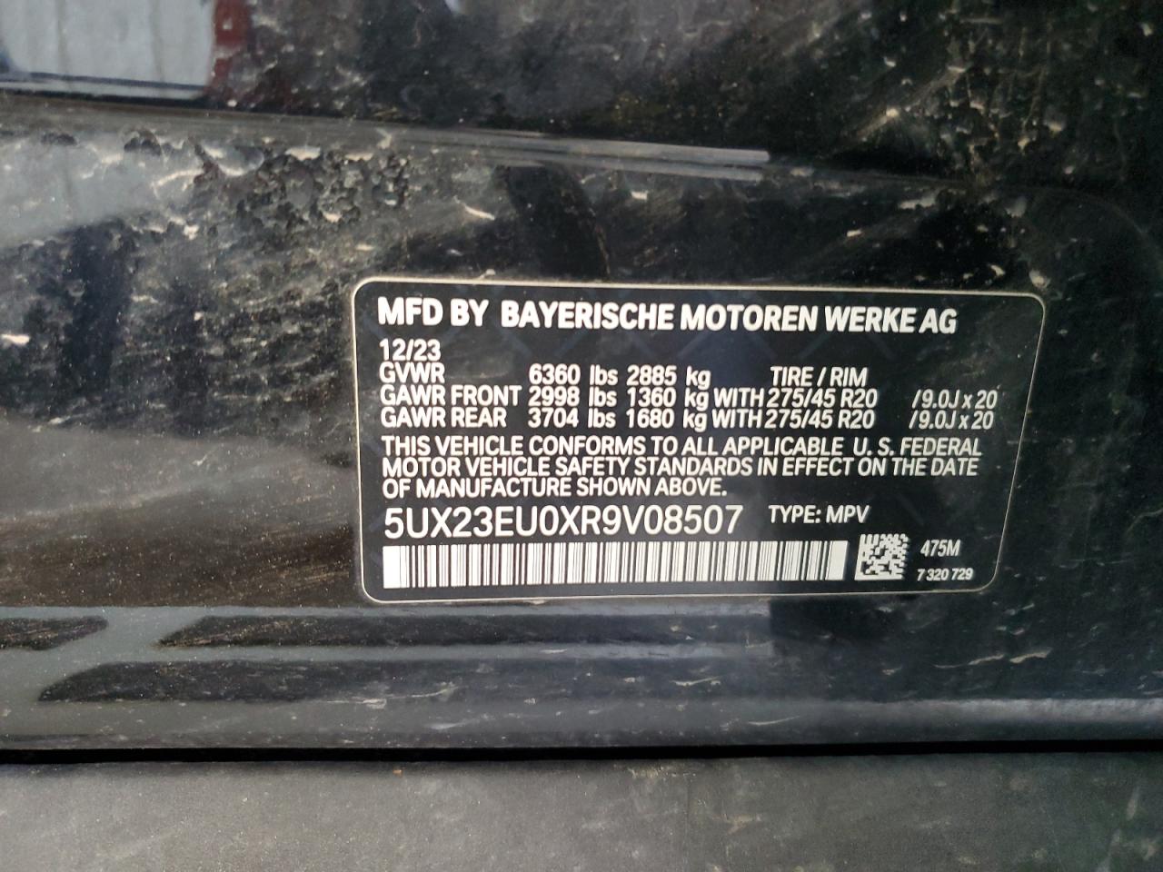 5UX23EU0XR9V08507 2024 BMW X5 xDrive40I