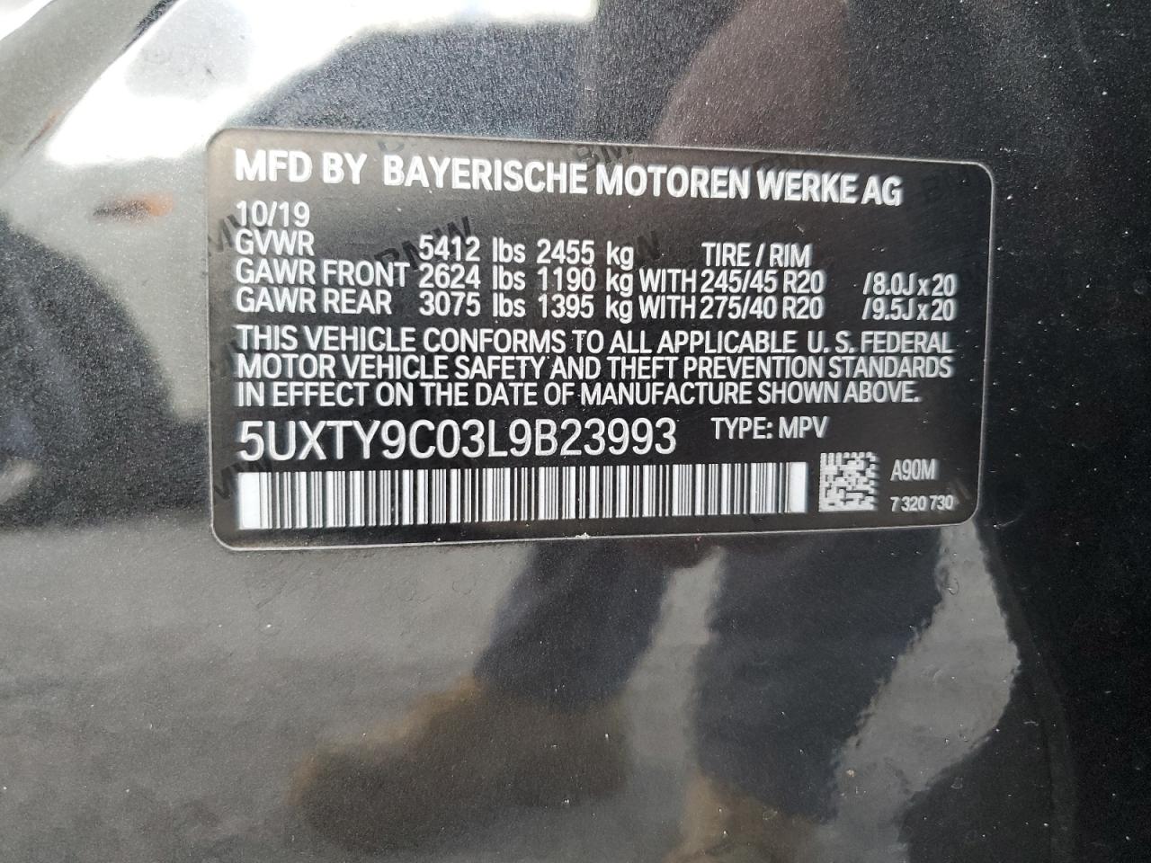 5UXTY9C03L9B23993 2020 BMW X3 xDrivem40I