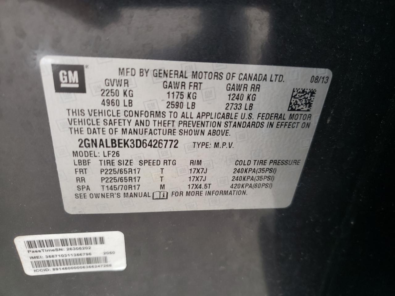 2GNALBEK3D6426772 2013 Chevrolet Equinox Ls