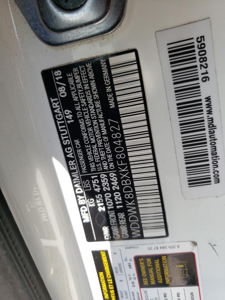 WDDWK8DBXKF804827 2019 Mercedes-Benz C 300