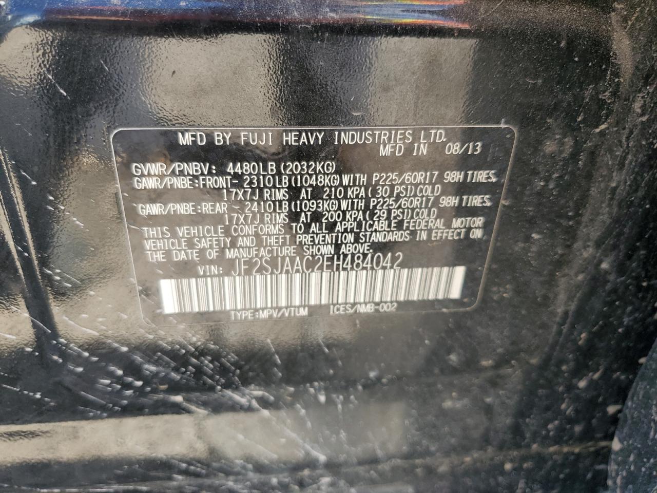 JF2SJAAC2EH484042 2014 Subaru Forester 2.5I