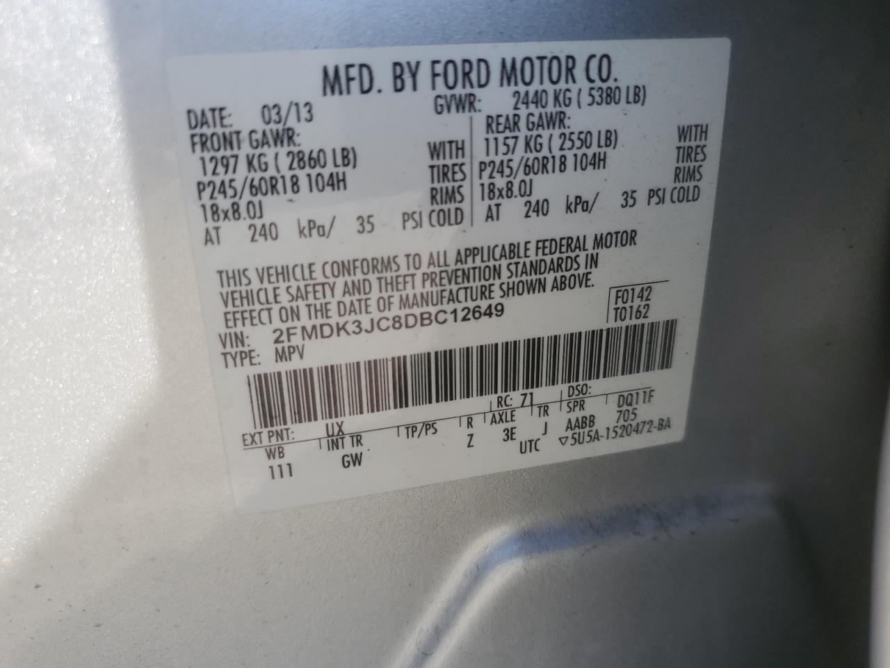 2FMDK3JC8DBC12649 2013 Ford Edge Sel