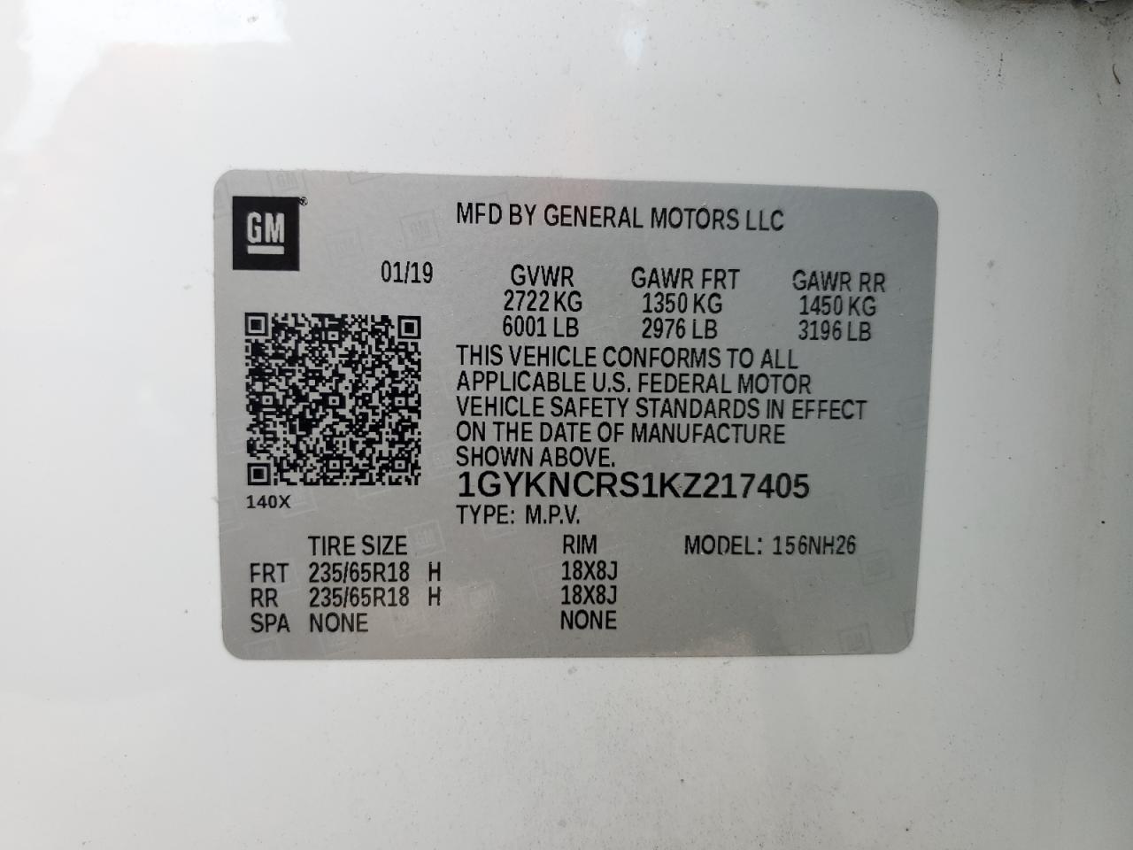 1GYKNCRS1KZ217405 2019 Cadillac Xt5 Luxury