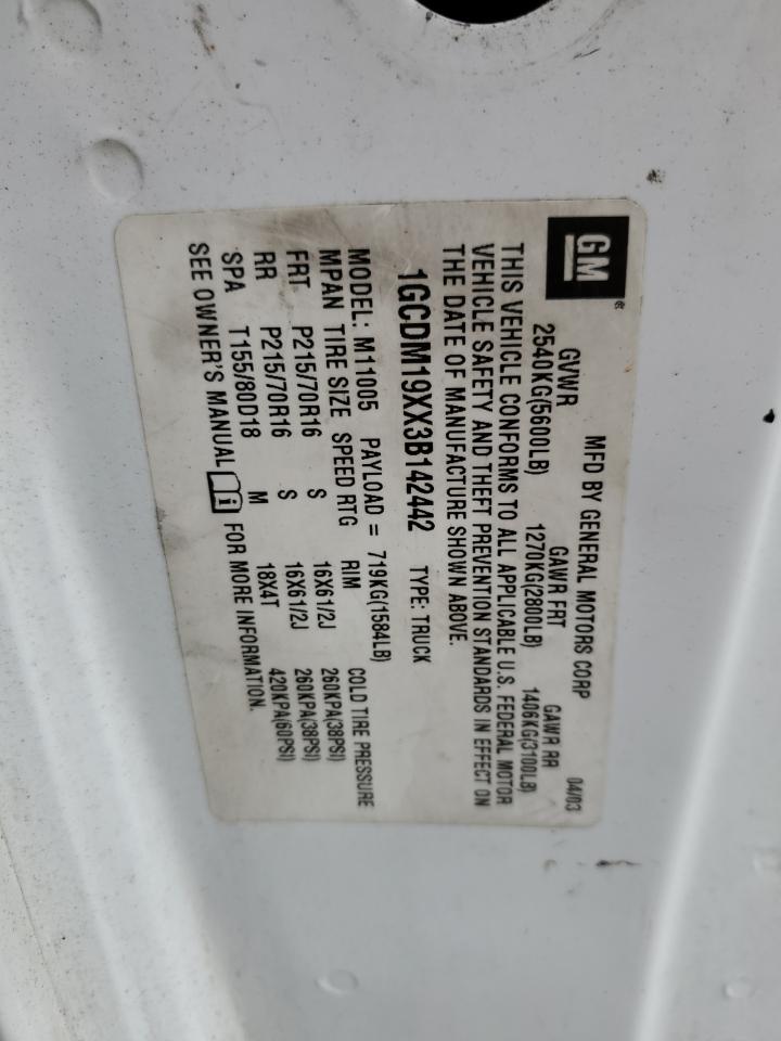 1GCDM19XX3B142442 2003 Chevrolet Astro