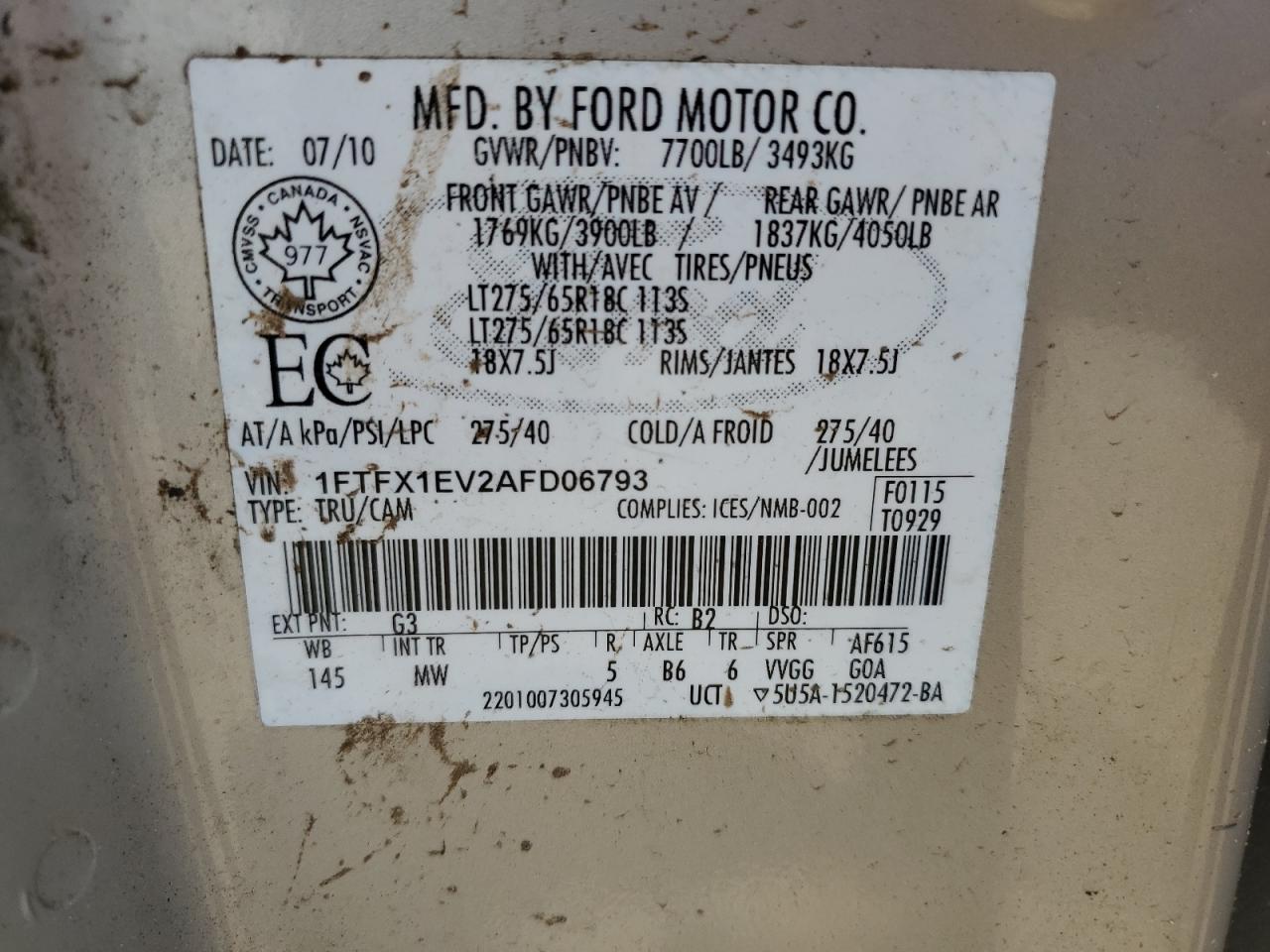 1FTFX1EV2AFD06793 2010 Ford F150 Super Cab