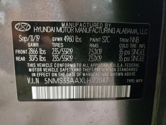 2020 Hyundai Santa Fe Sel VIN: 5NMS33AAXLH172047 Lot: 59136734