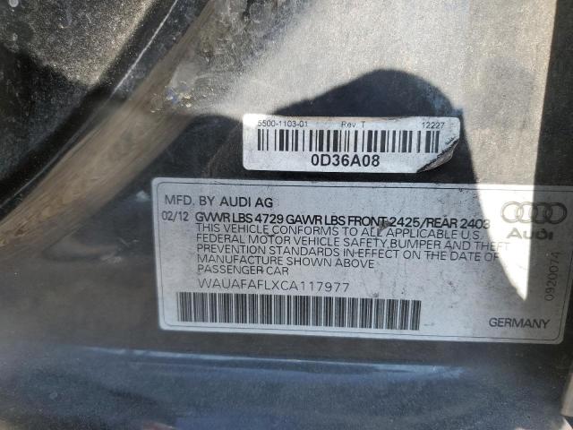 2012 Audi A4 Premium VIN: WAUAFAFLXCA117977 Lot: 57660174