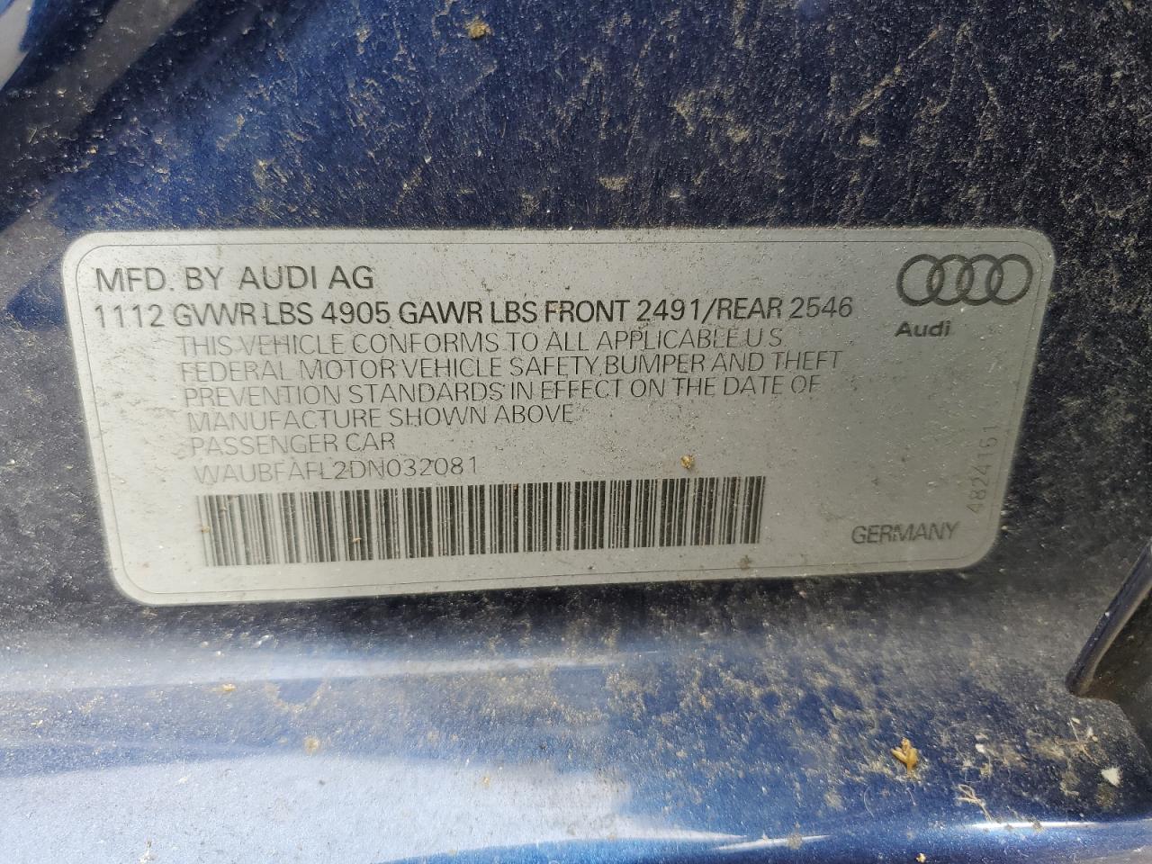 WAUBFAFL2DN032081 2013 Audi A4 Premium