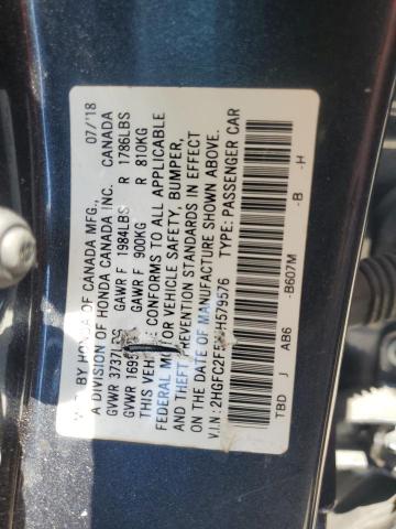 2018 Honda Civic Lx VIN: 2HGFC2F5XJH579576 Lot: 57830764