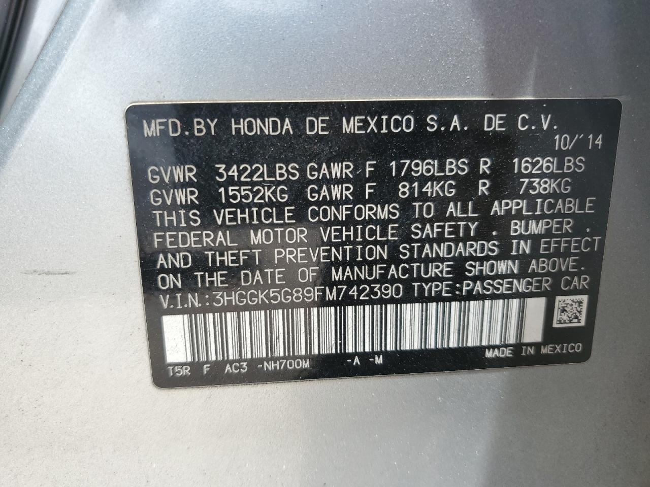 3HGGK5G89FM742390 2015 Honda Fit Ex