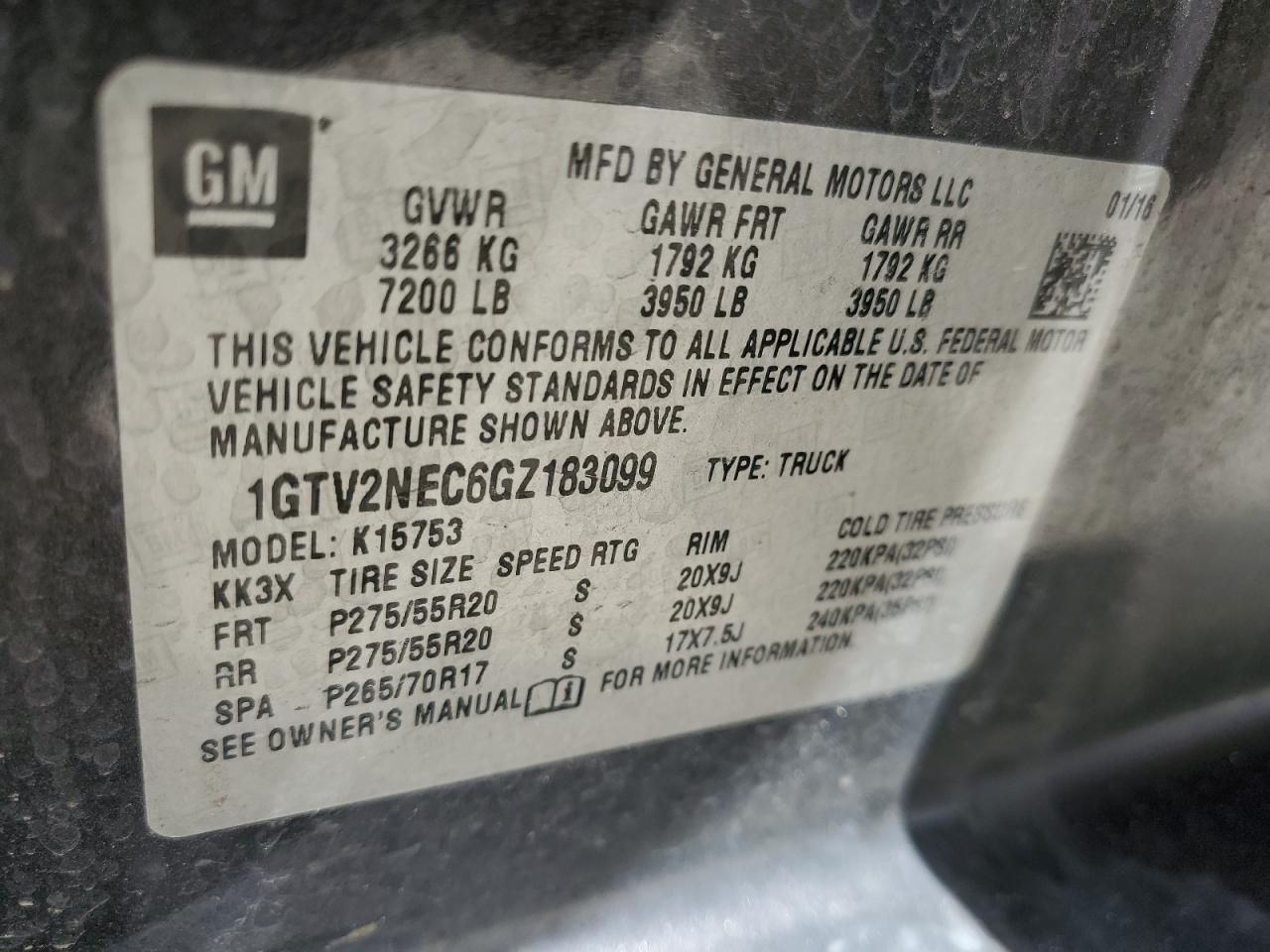 1GTV2NEC6GZ183099 2016 GMC Sierra K1500 Slt