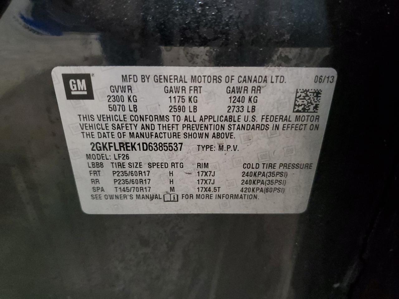 2GKFLREK1D6385537 2013 GMC Terrain Sle