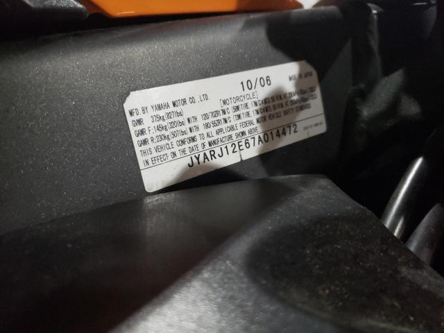 2007 YAMAHA YZFR6 L JYARJ12E67A014472
