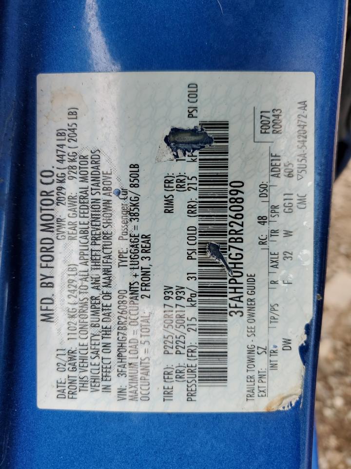 3FAHP0HG7BR260890 2011 Ford Fusion Se